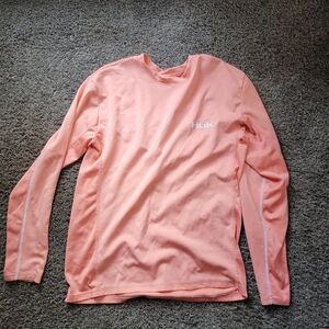 HUK Men's Long Sleeve RIPPED Fishing Shirt with Sun Protection Size Small Salmon